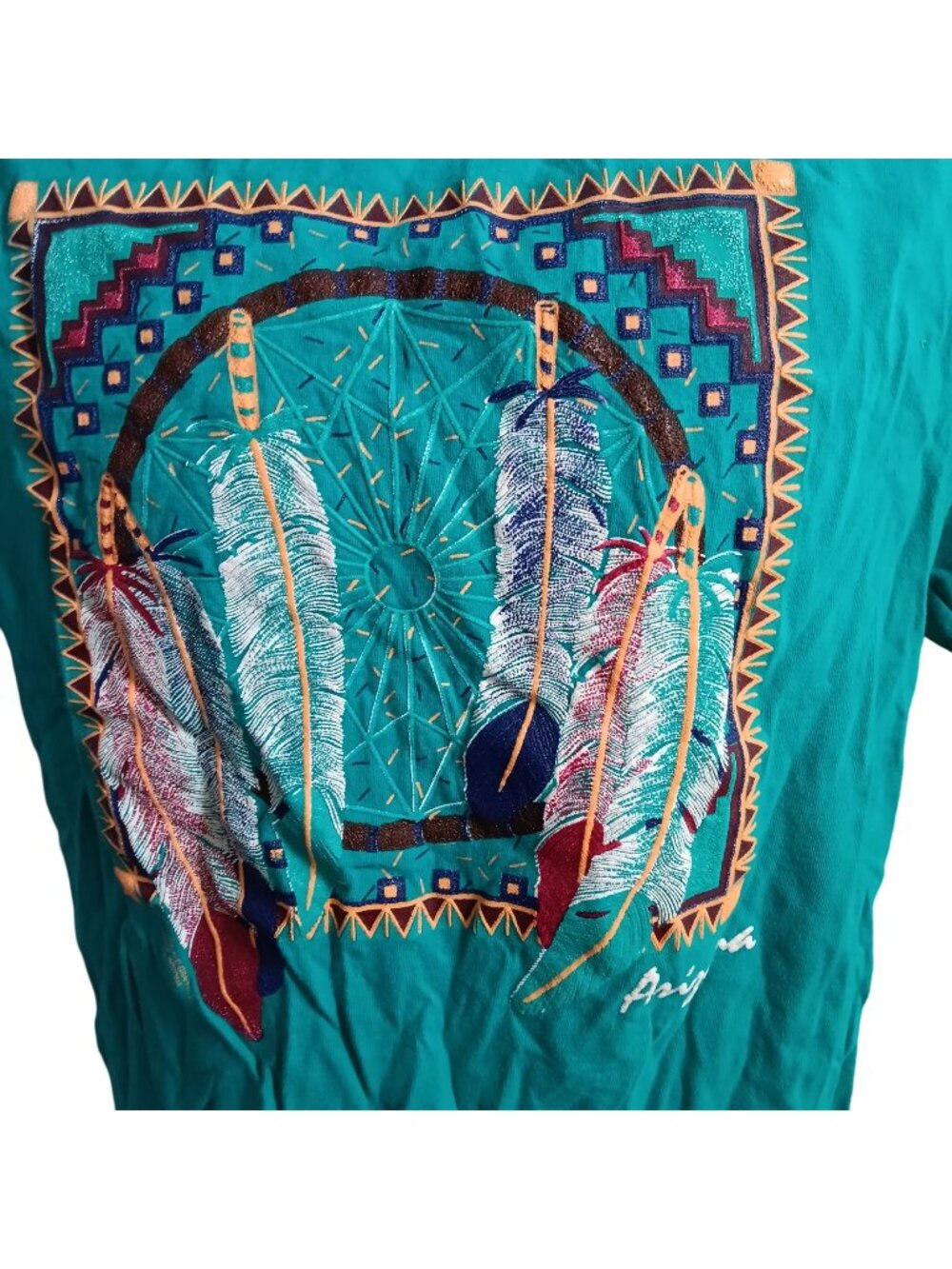Aztec Dreamcatcher Vintage Medium T-shirt Single Stitch Turquoise Arizona 1993